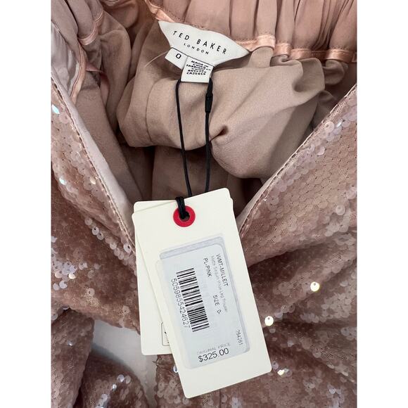 NWT $325 Ted Baker Milleit Wide Leg Trouser Sparkle Pale Pink Size 0 - Picture 9 of 10